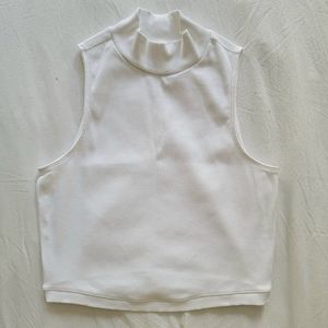 Everlane White Mock Neck Ribbed Cropped Tank Top Size Small
